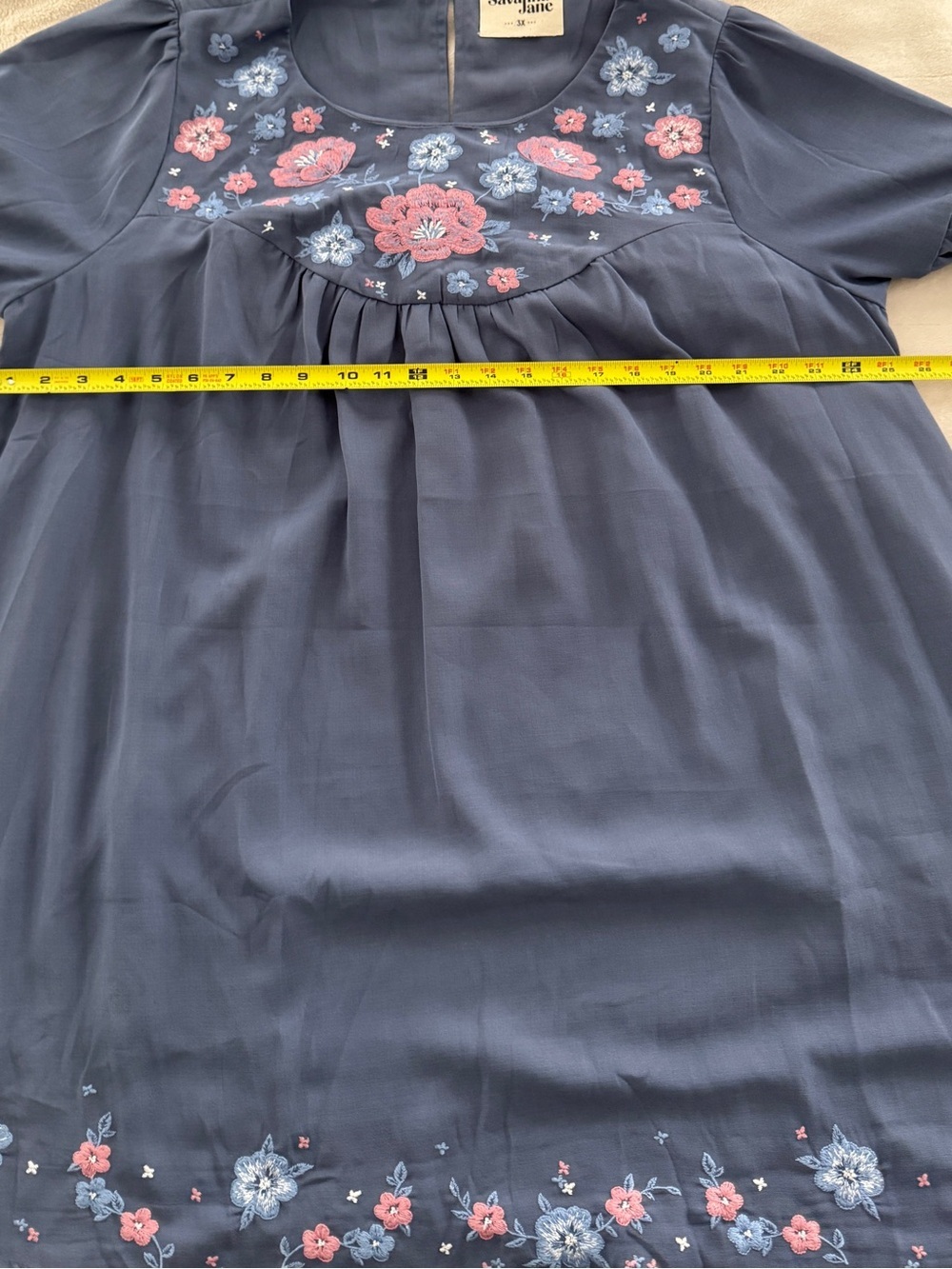 Savanna Jane Women’s Blue Floral Embroidered Detail Long Sleeve Dress Size 3X - Picture 6 of 7